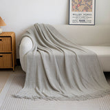 CosyWaffle Throw Blanket - Waffle Knit Fringe Sofa Throw