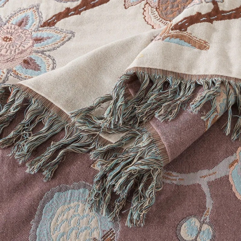 Orchid Bloom Jacquard Cotton Bedspread - Tassel Blanket