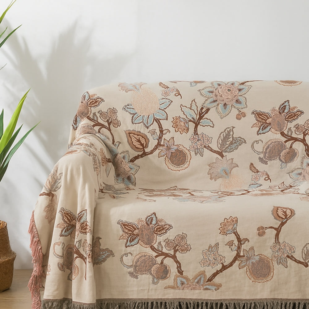 Orchid Bloom Jacquard Cotton Bedspread - Tassel Blanket
