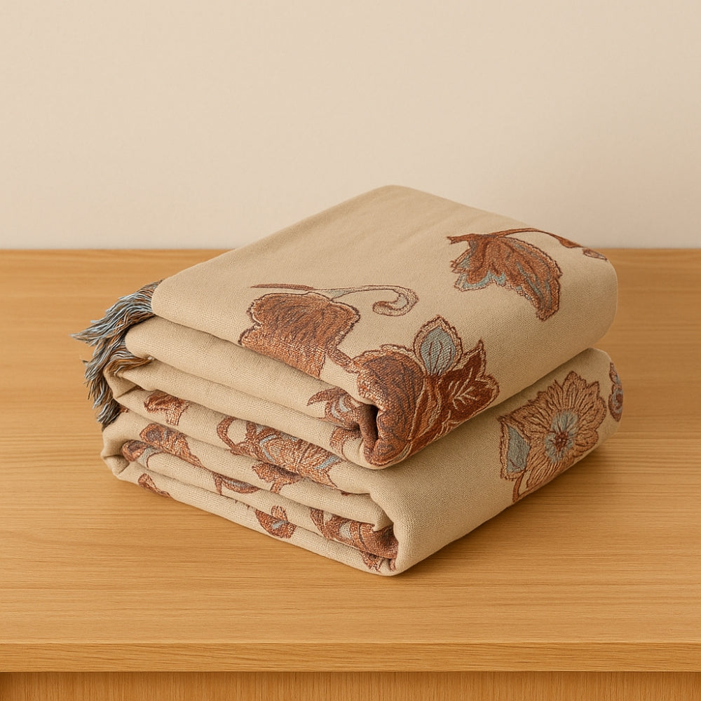 Orchid Bloom Jacquard Cotton Bedspread - Tassel Blanket