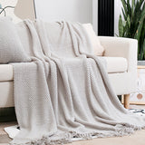 CosyWaffle Throw Blanket - Waffle Knit Fringe Sofa Throw