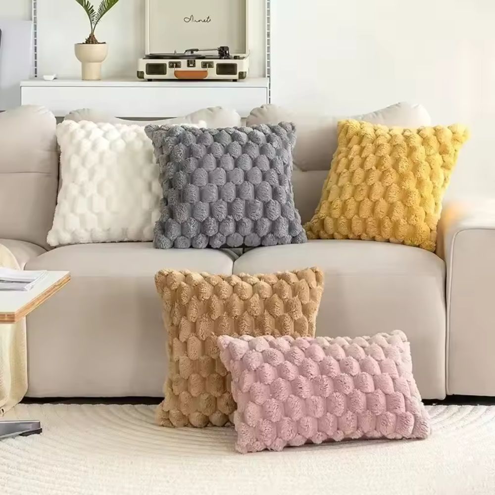 Textured Cushion Cover - Plush 3D Grid Sofa Pillow Cover
