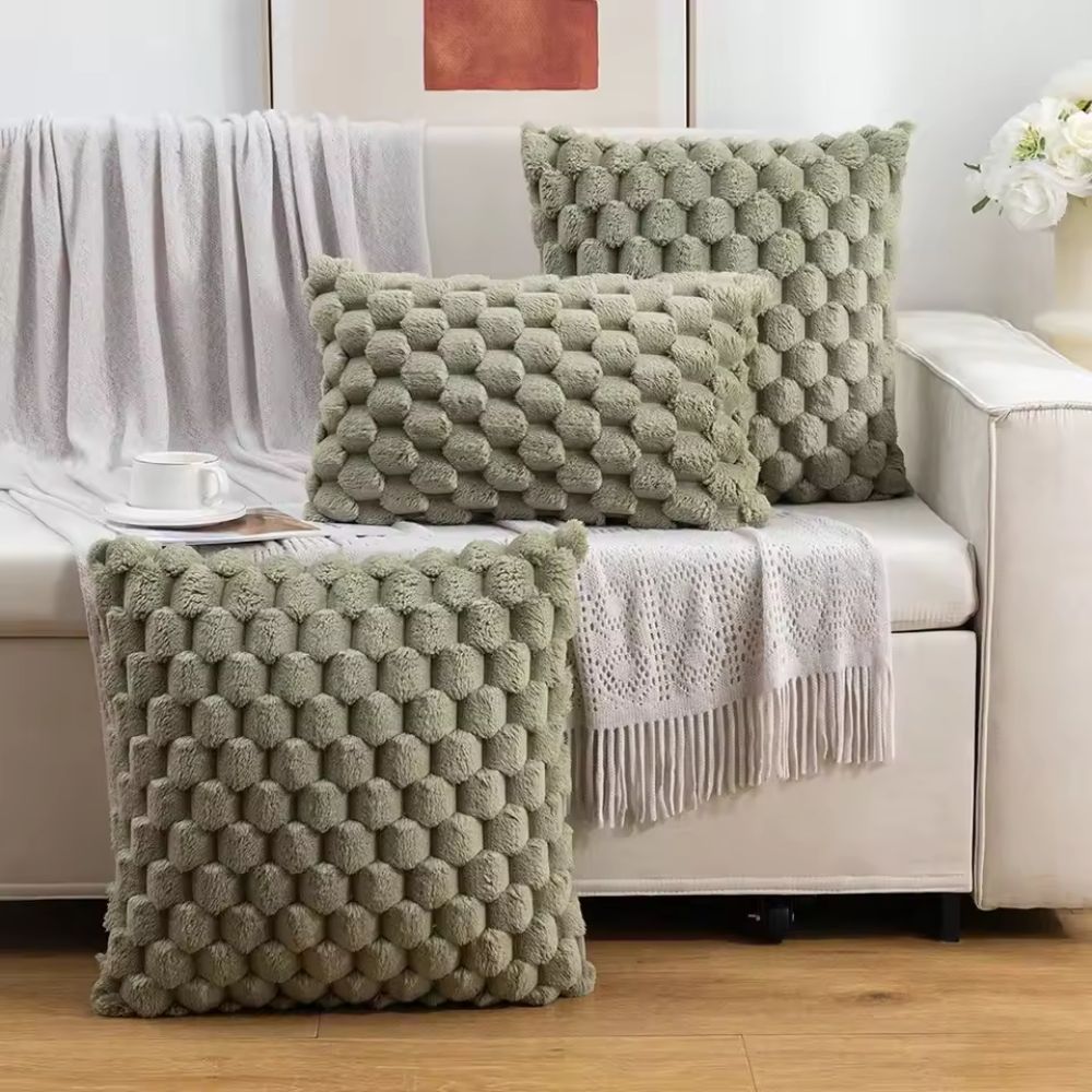 Textured Cushion Cover - Plush 3D Grid Sofa Pillow Cover