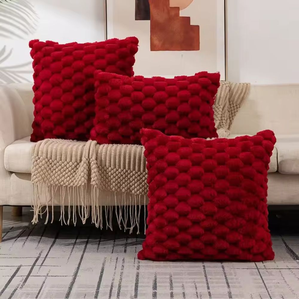 Textured Cushion Cover - Plush 3D Grid Sofa Pillow Cover