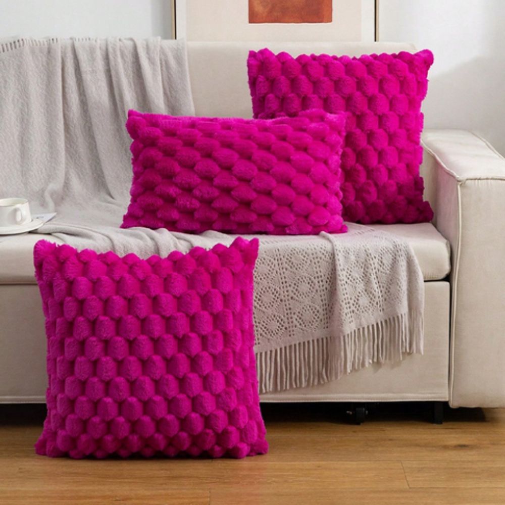 Textured Cushion Cover - Plush 3D Grid Sofa Pillow Cover