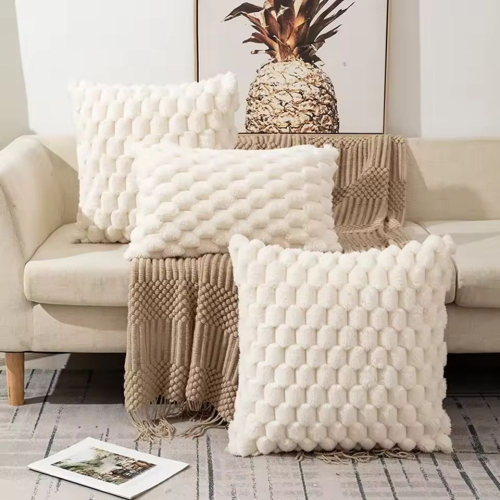 Textured Cushion Cover - Plush 3D Grid Sofa Pillow Cover