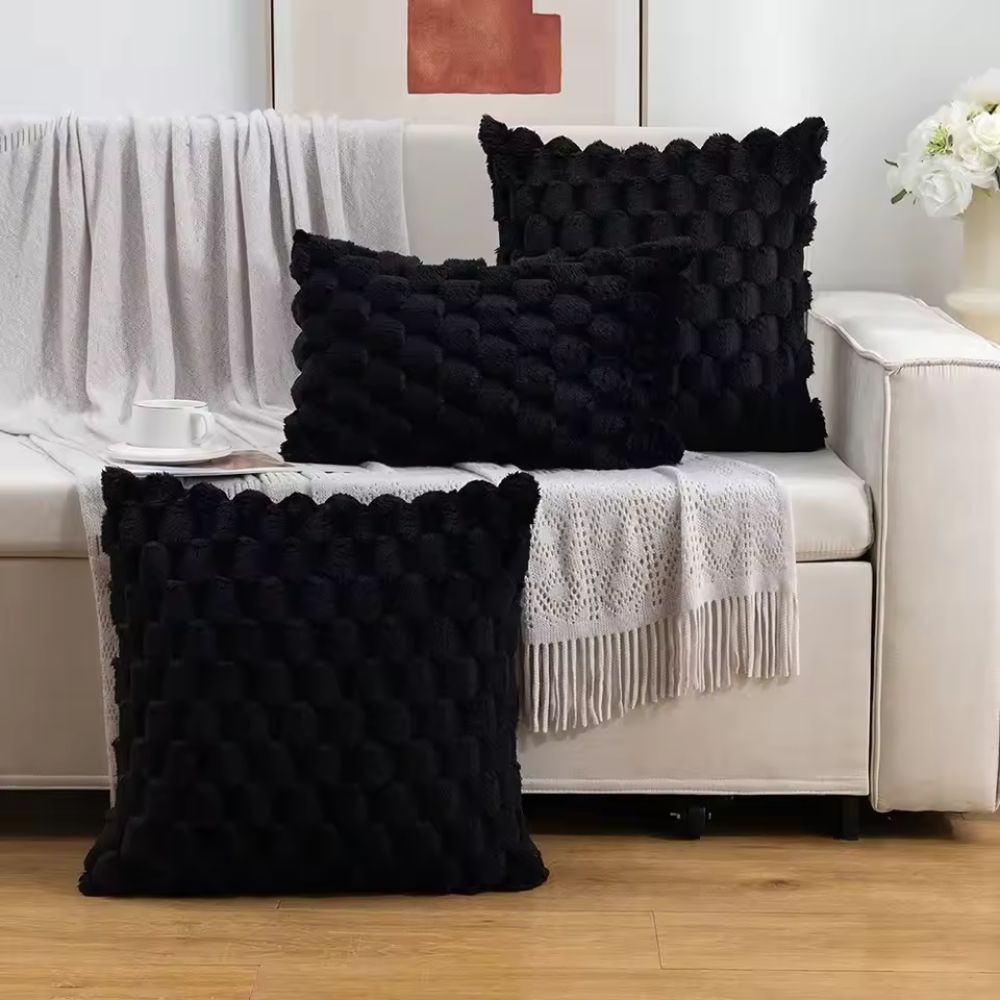 Textured Cushion Cover - Plush 3D Grid Sofa Pillow Cover
