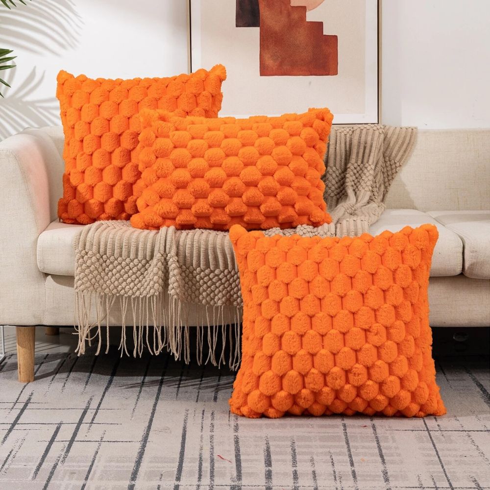 Textured Cushion Cover - Plush 3D Grid Sofa Pillow Cover