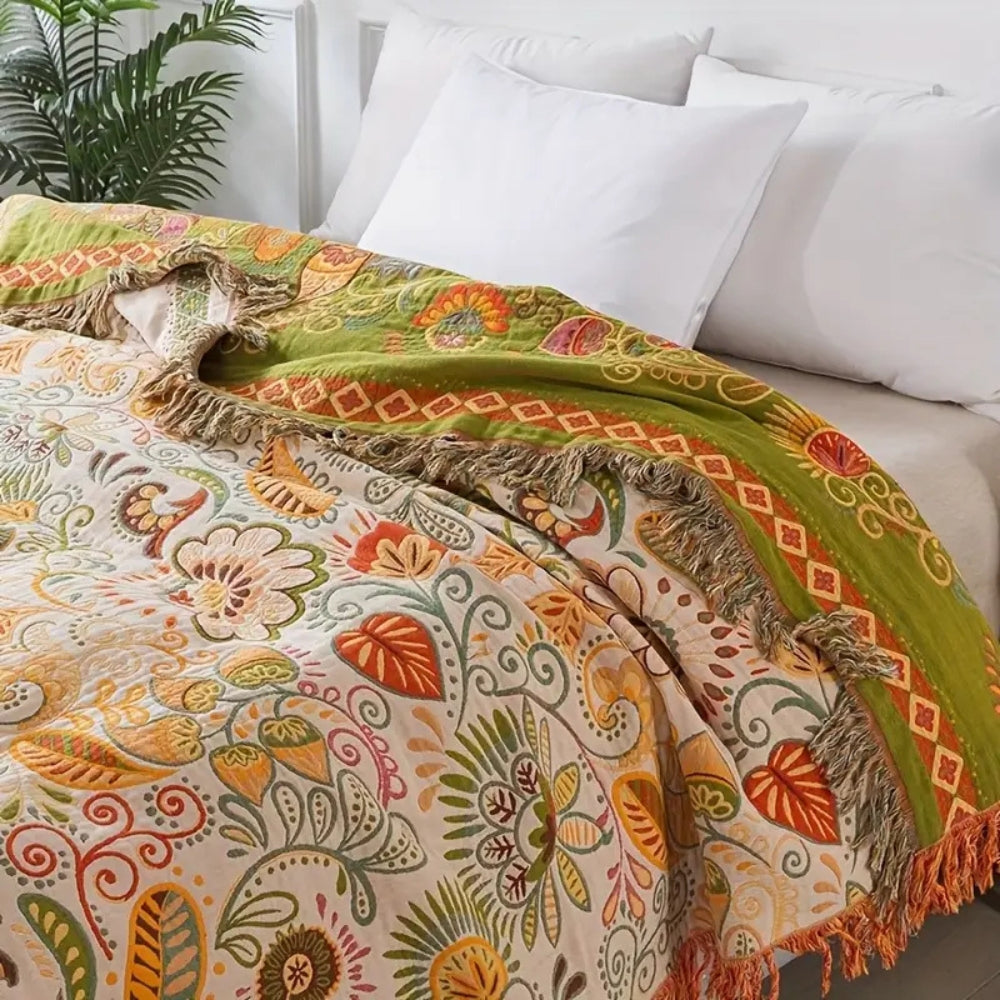 Blom Reversible Cotton Gauze Blanket - Boho Throw