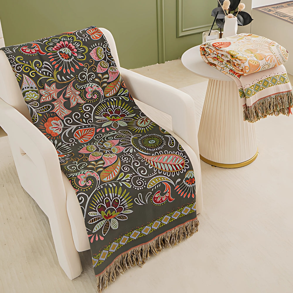 Blom Reversible Cotton Gauze Blanket - Boho Throw