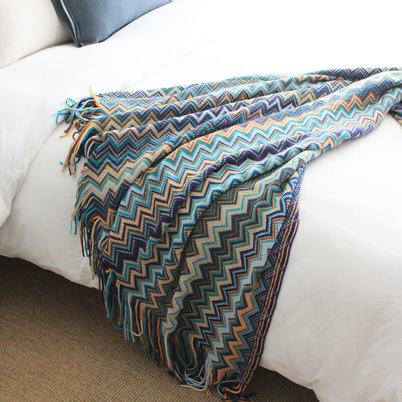 Glad Striped Throw Blanket with Tassels - Sofa Throw