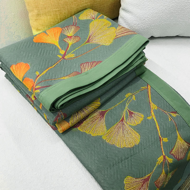 Lund Reversible Jacquard Quilt - Ginkgo Bed Cover