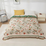Muslin Gauze Blanket - Reversible Boho Leaf Throw, Tassels