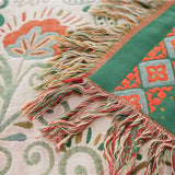 Muslin Gauze Blanket - Reversible Boho Leaf Throw, Tassels
