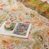 Muslin Gauze Blanket - Reversible Boho Leaf Throw, Tassels