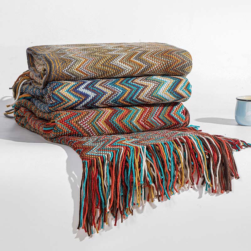 Glad Striped Throw Blanket with Tassels - Sofa Throw