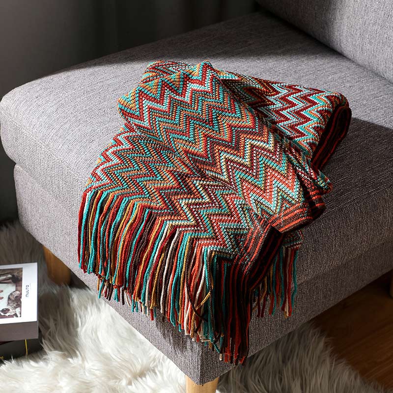 Glad Striped Throw Blanket with Tassels - Sofa Throw