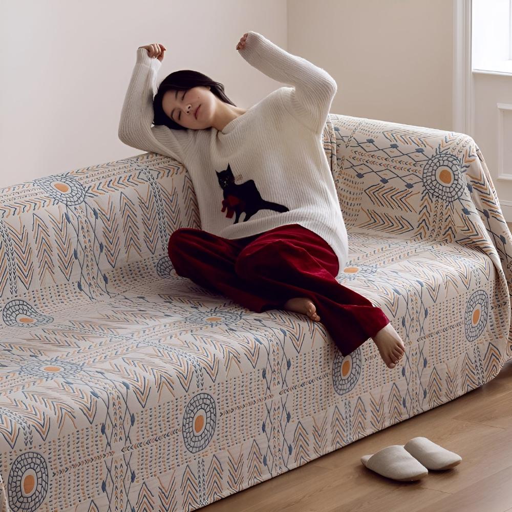 Reversible Cotton Throw Blanket - Sofa Cover & Bedspread