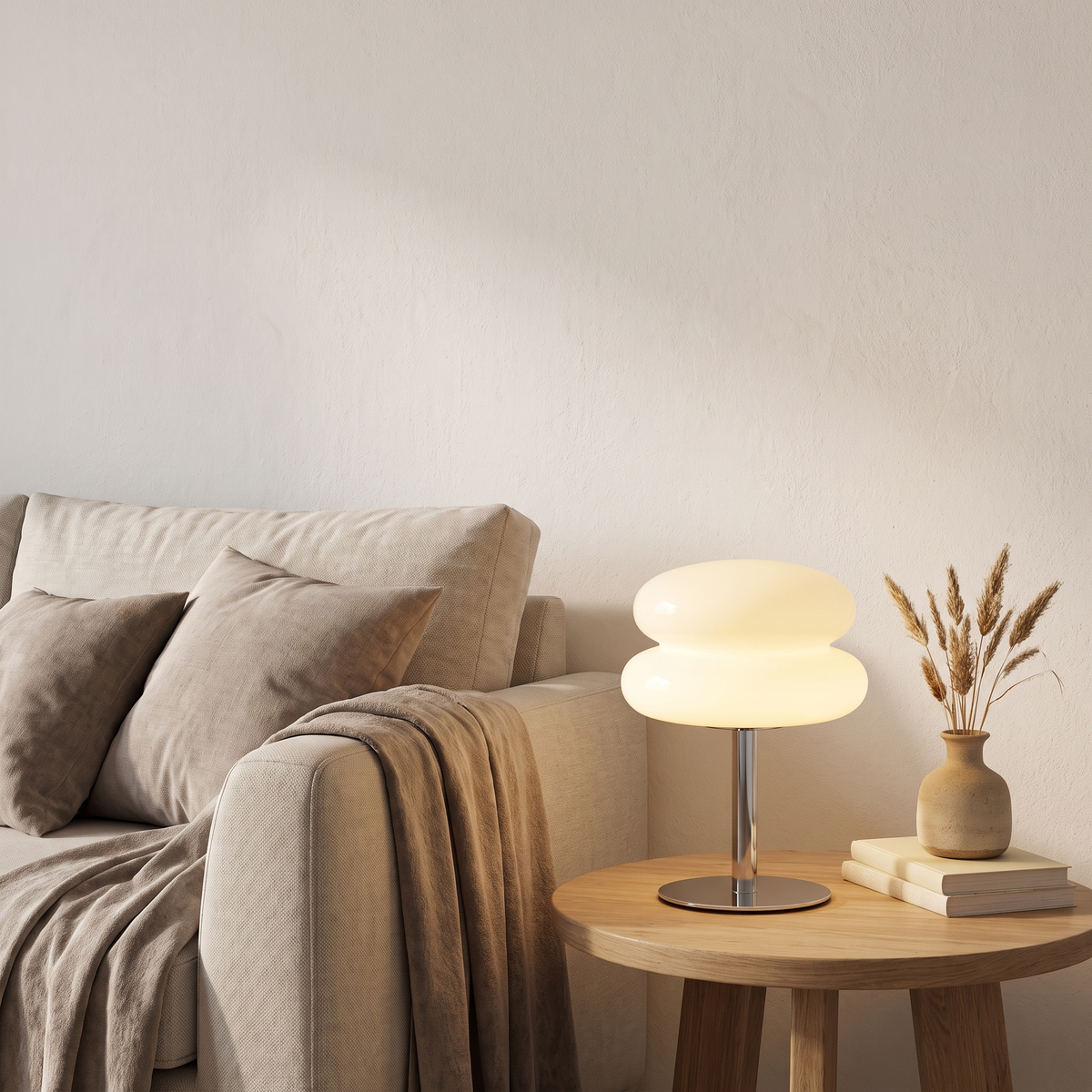 Halden Mushroom Lamp on a living-room side table