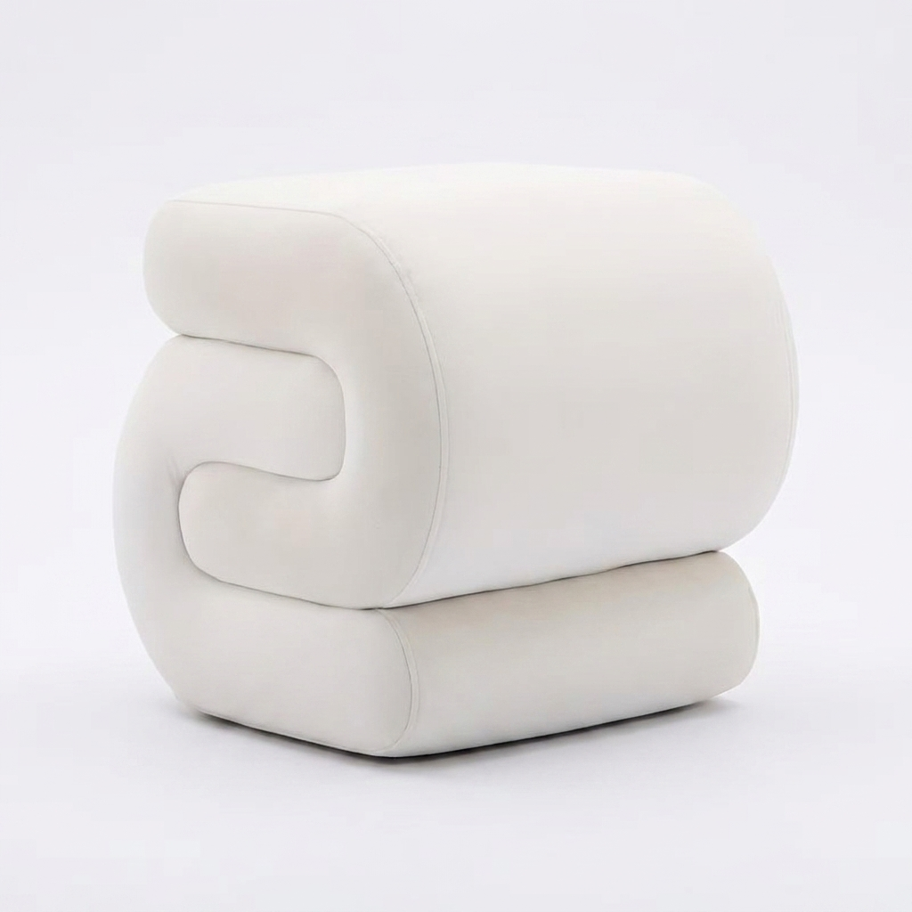 Halden S-Curve Velvet Ottoman on white background