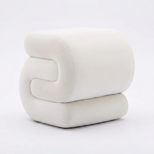 Halden S-Curve Velvet Ottoman on white background