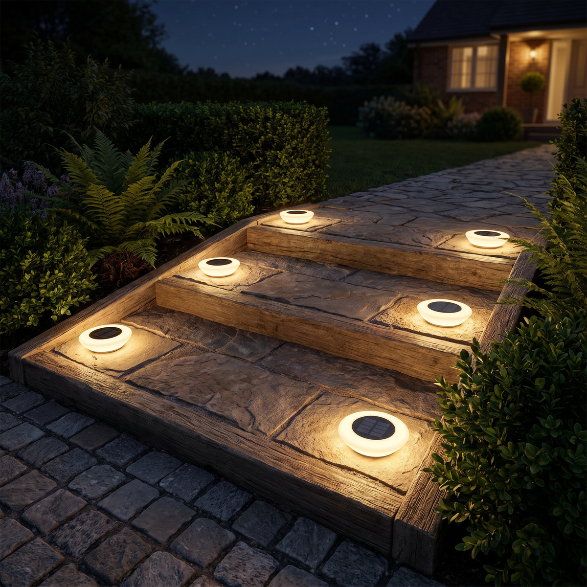Halden Solar Ground Lights marking garden steps at night