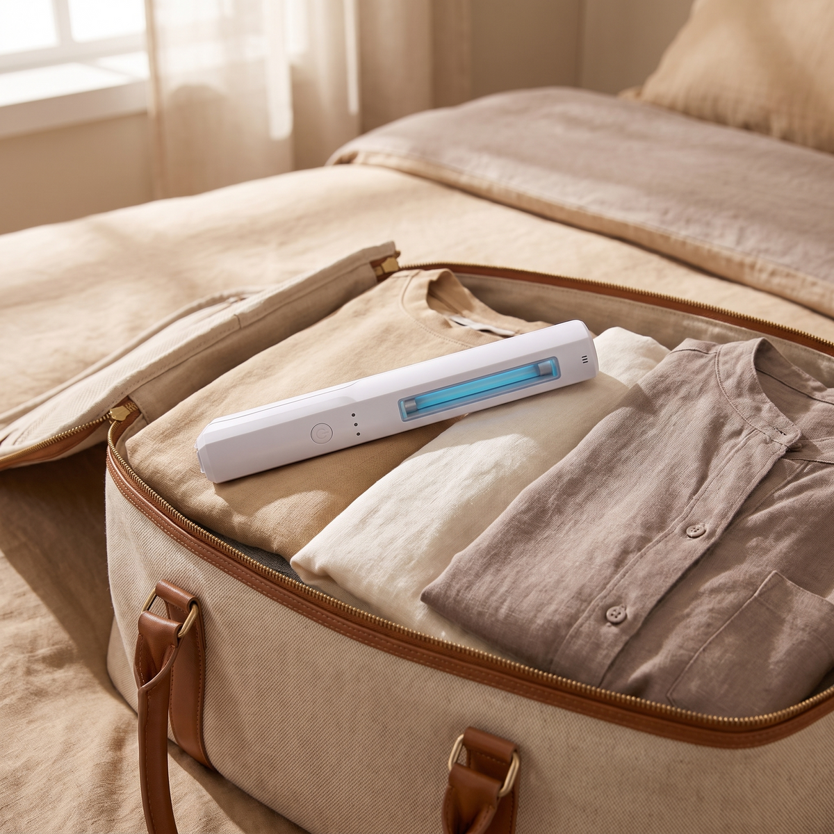 Halden UV Wand packed in a travel bag