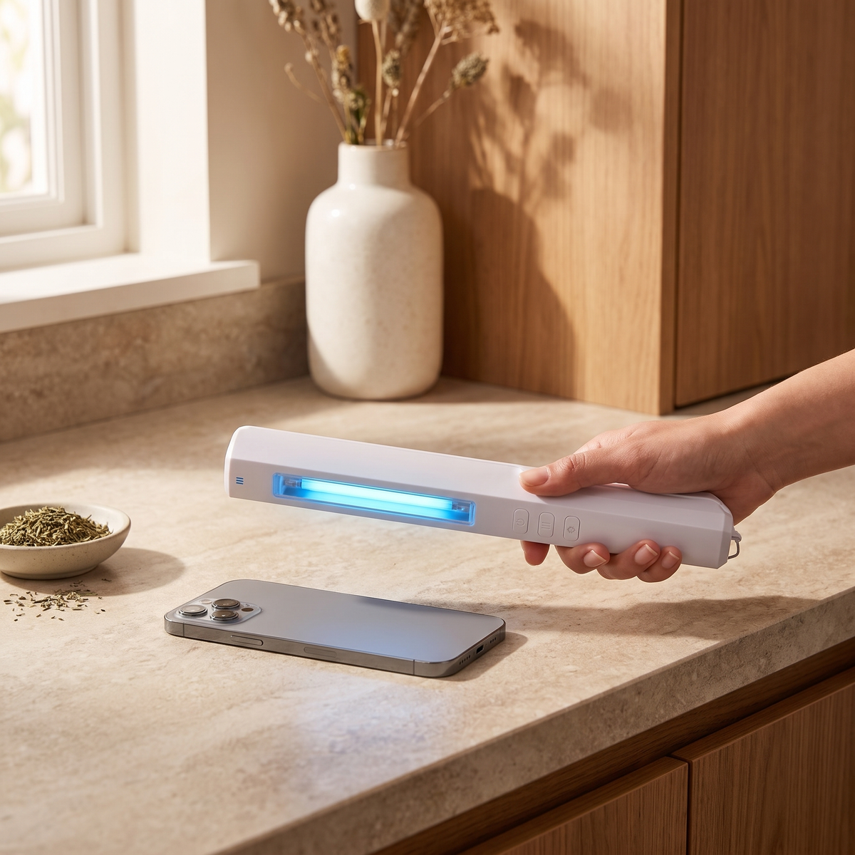 Halden UV Wand in use over a kitchen counter