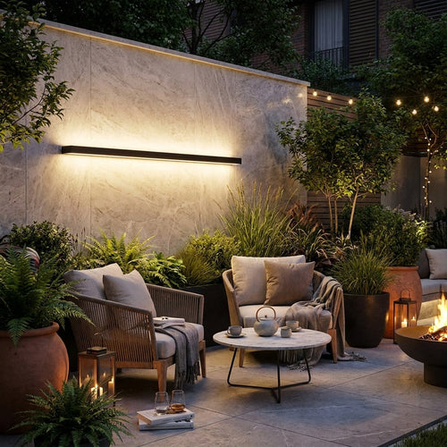 LED Outdoor Wall Lamp - boutique garden patio at night