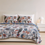 Floral Cotton Throw Blanket - Reversible Tassel Bedspread