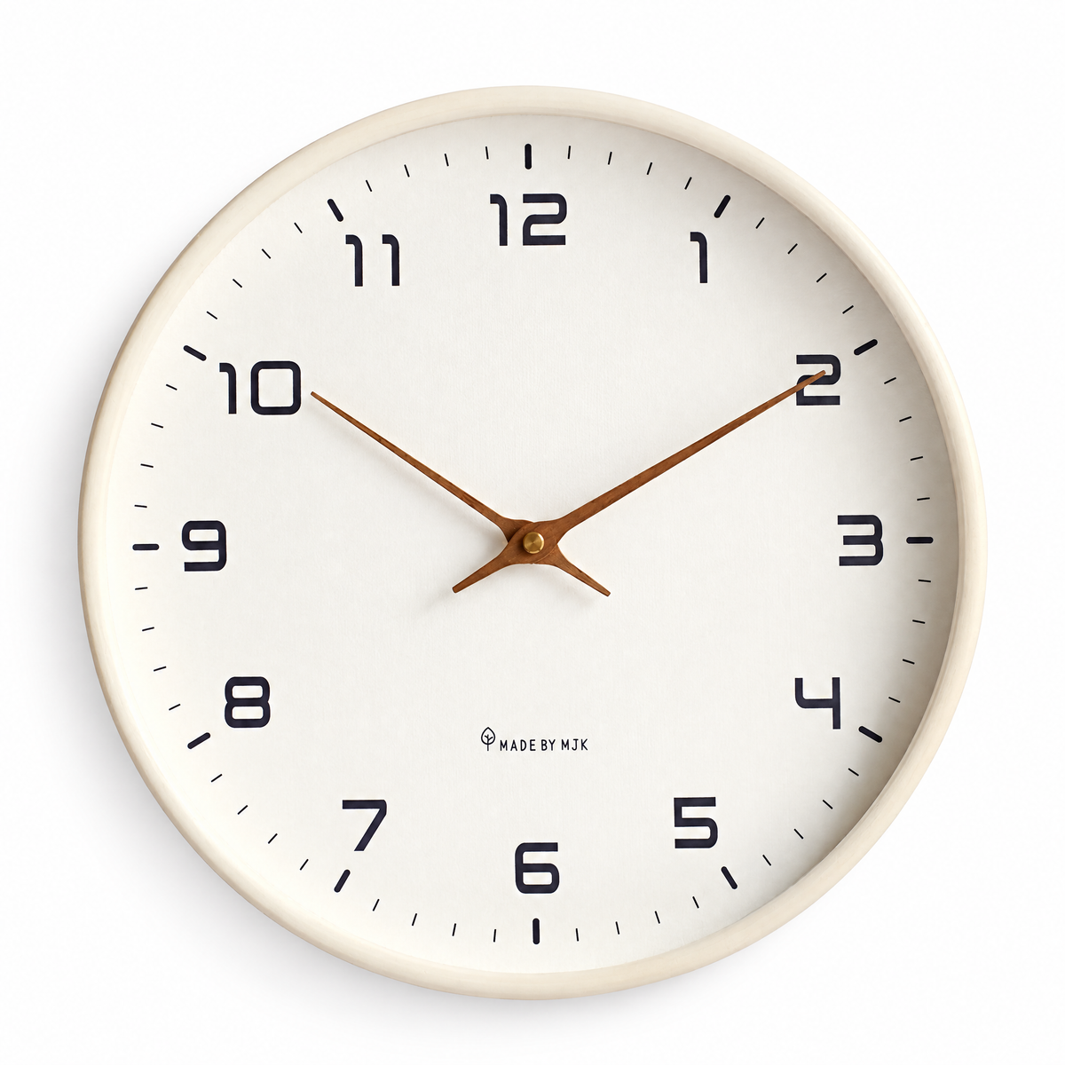 Silent Wall Clock with creme frame on white background