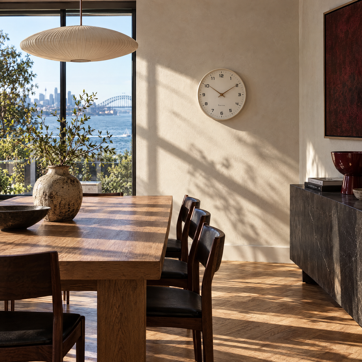 Creme silent wall clock in a Sydney dining room