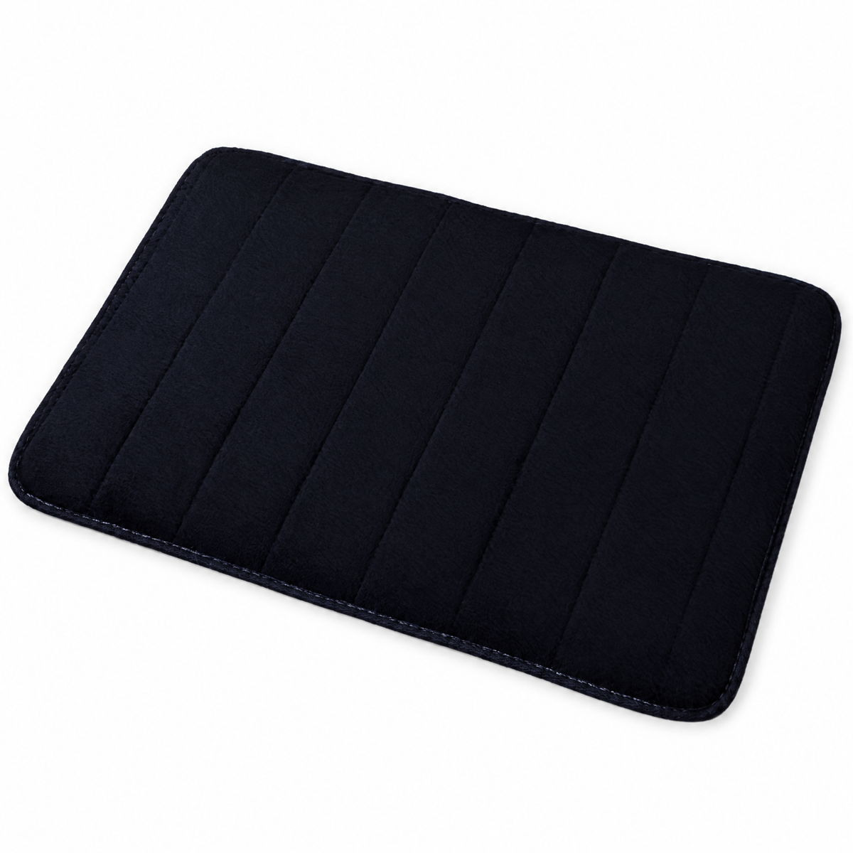 Plush anti-slip bath mat in dark blue on white background