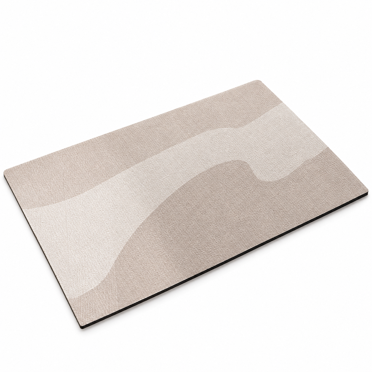Quick-dry bath mat design C, taupe and beige wave pattern, on white background