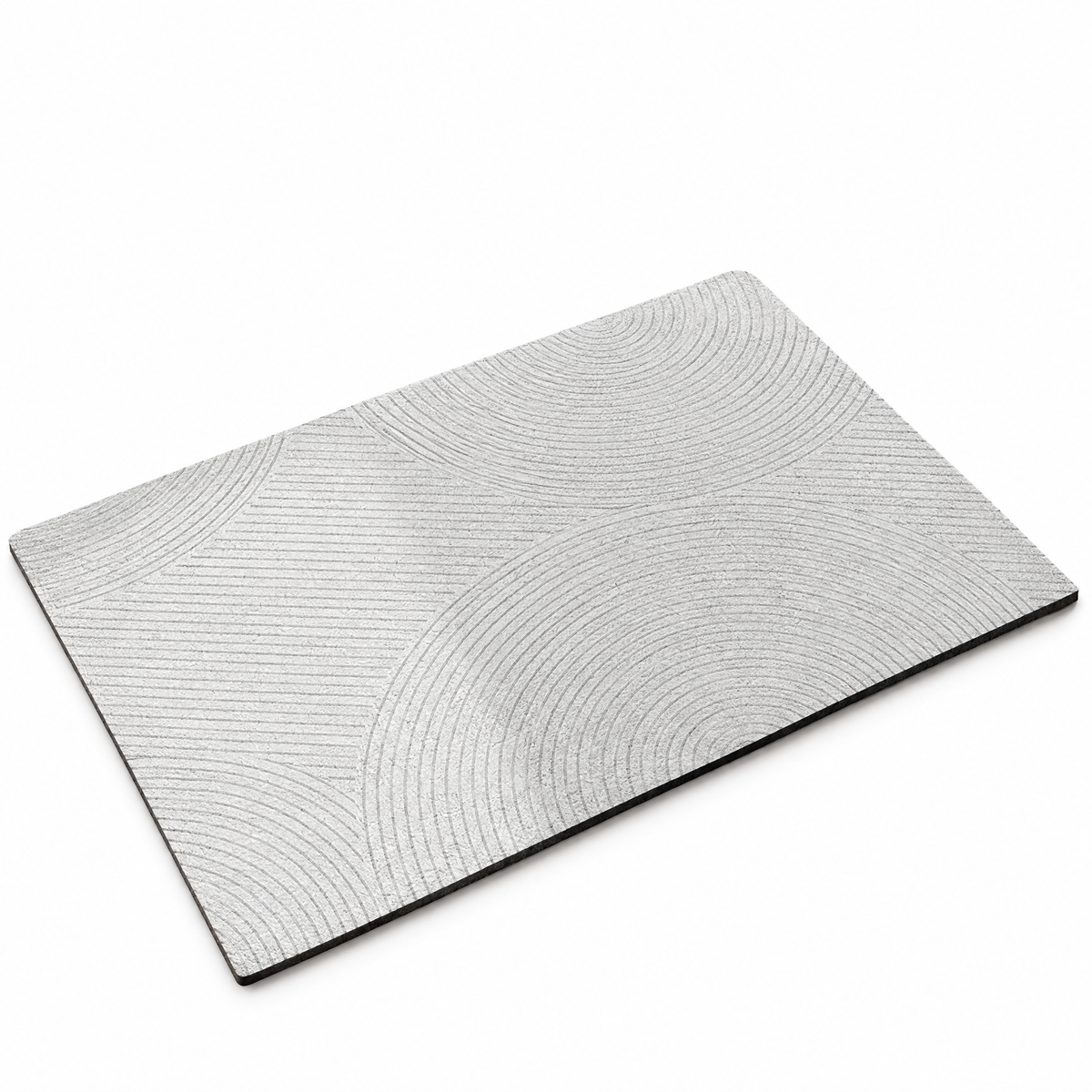 Quick-dry bath mat design B, pale grey arc pattern, on white background