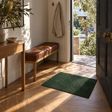 Green non-slip door mat inside a front door hallway