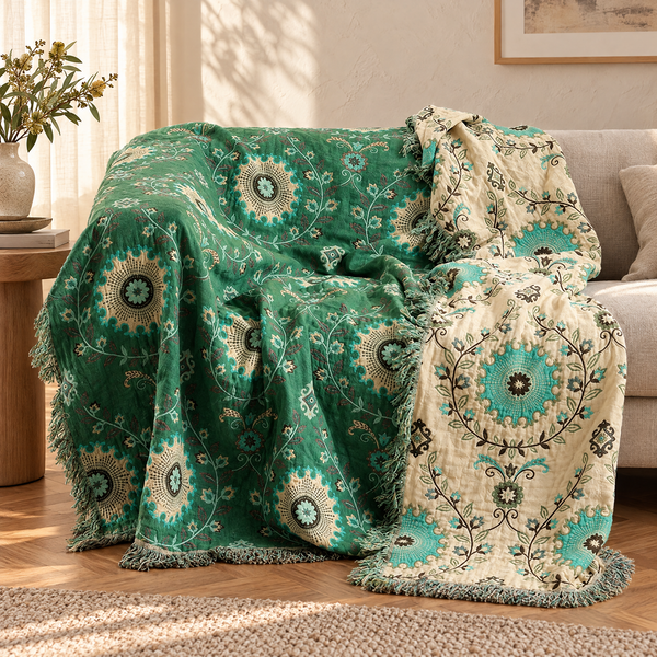 Vika Reversible Cotton Sofa Cover on a sofa