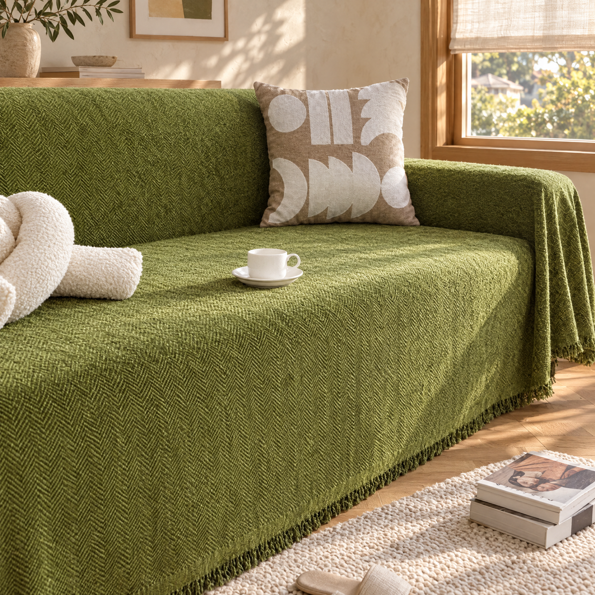Skydd olive water-resistant sofa cover