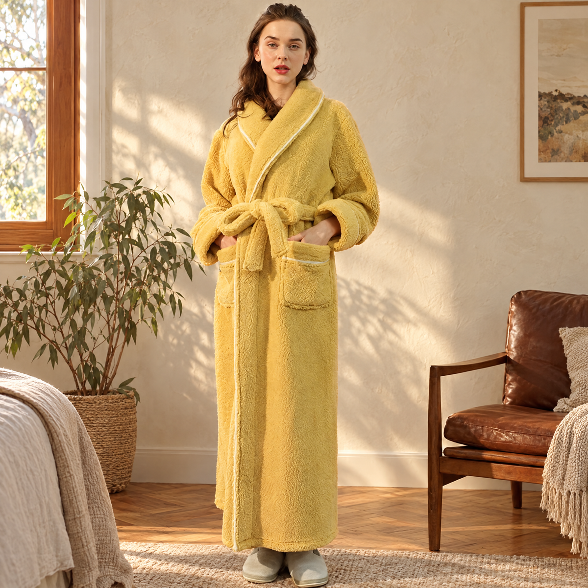 Coral fleece shawl collar bathrobe