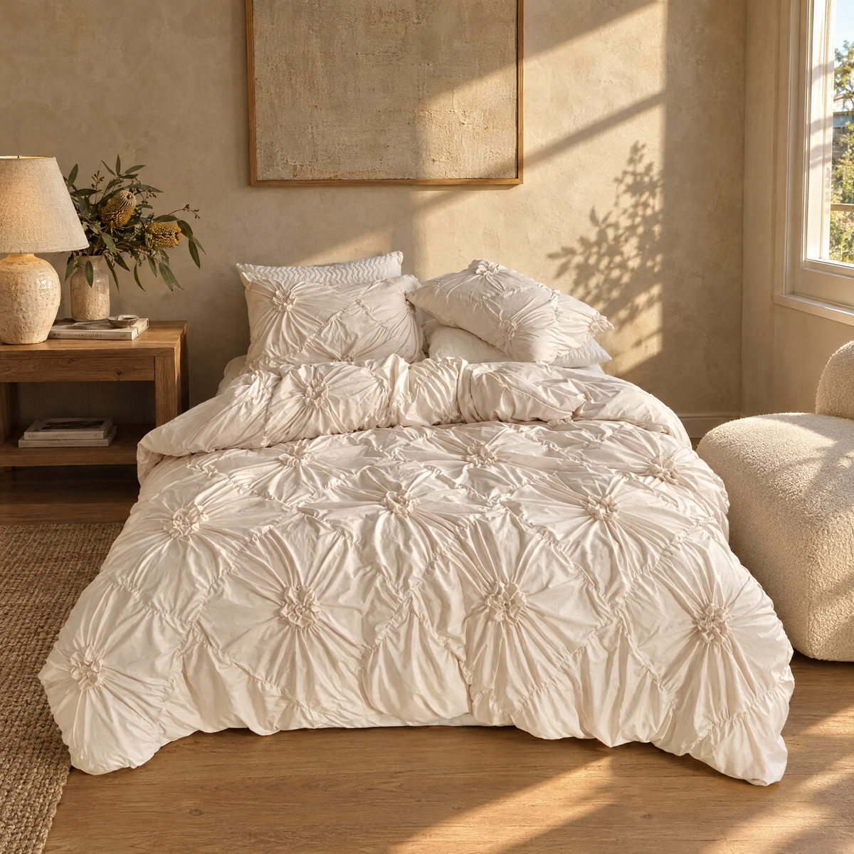 Pinch pleat quilt cover set in a Sydney bedroom
