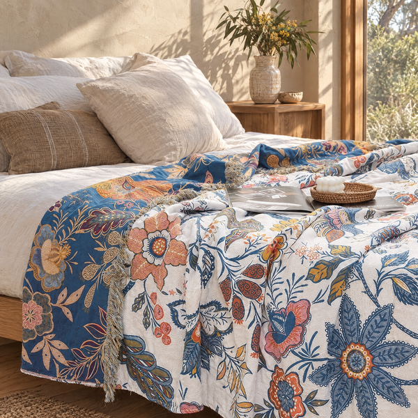 Floral Cotton Throw Blanket in a Sydney home