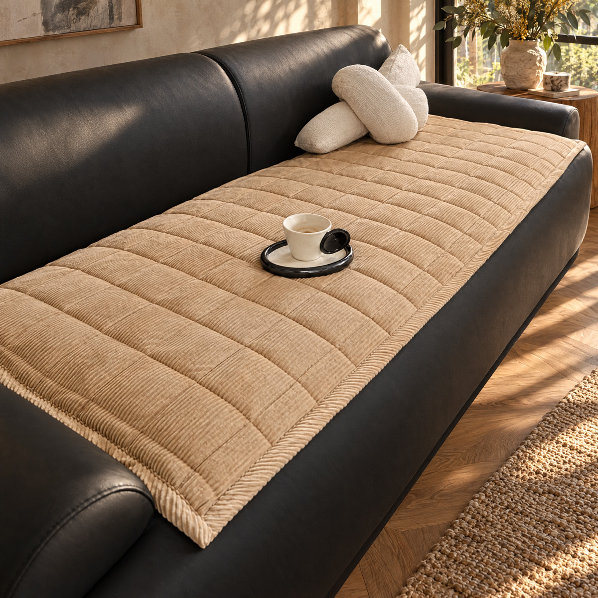 Quilted couch cover mat in a Sydney living room