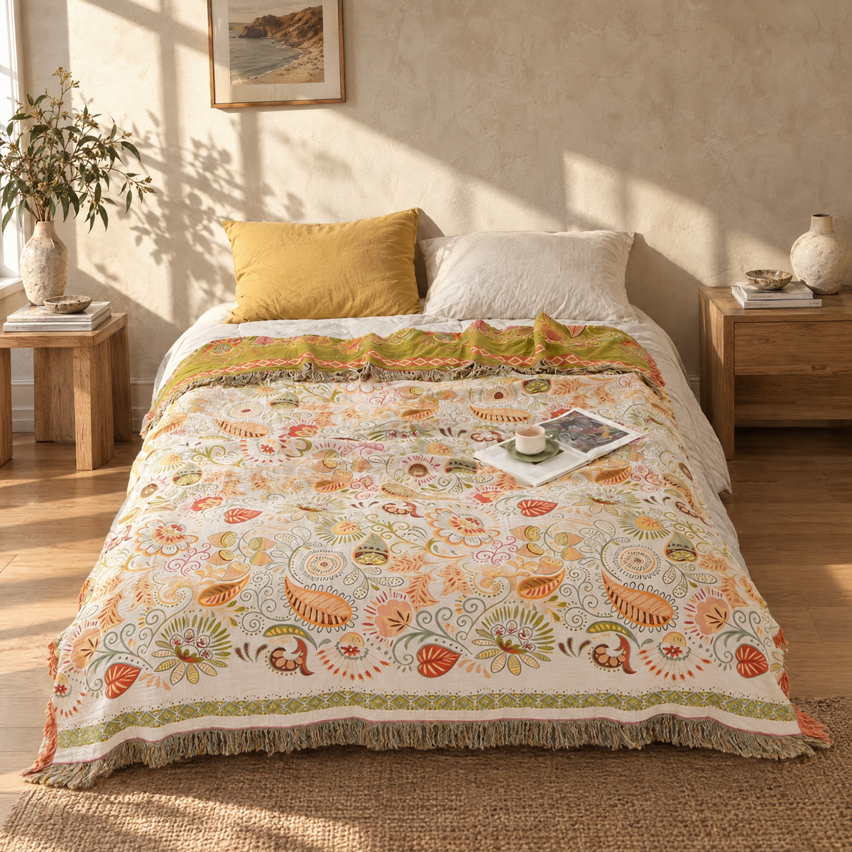 Muslin gauze leaf throw in a Sydney home