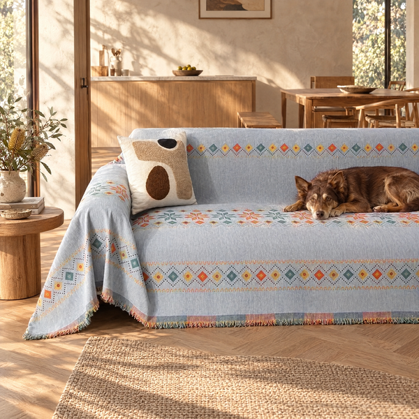 Non-slip boho couch cover in a Sydney home