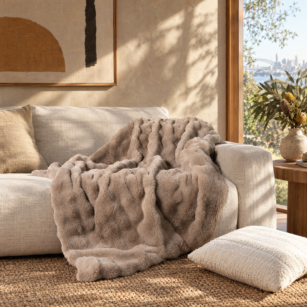 Faux fur throw in a Sydney home