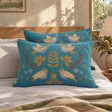 Songbird bird print cotton pillowcases in a Sydney bedroom
