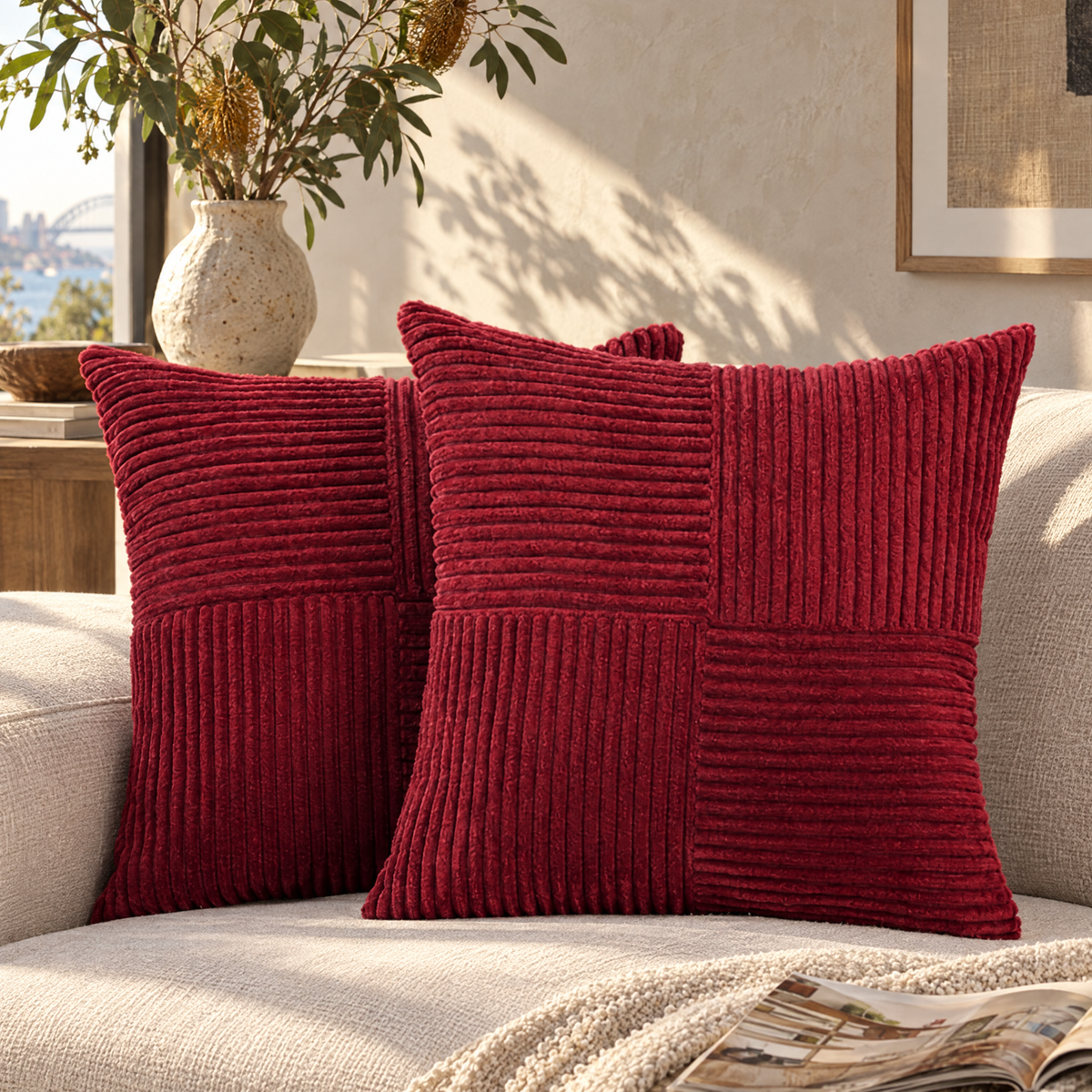 Corduroy cushion cover in a Sydney home