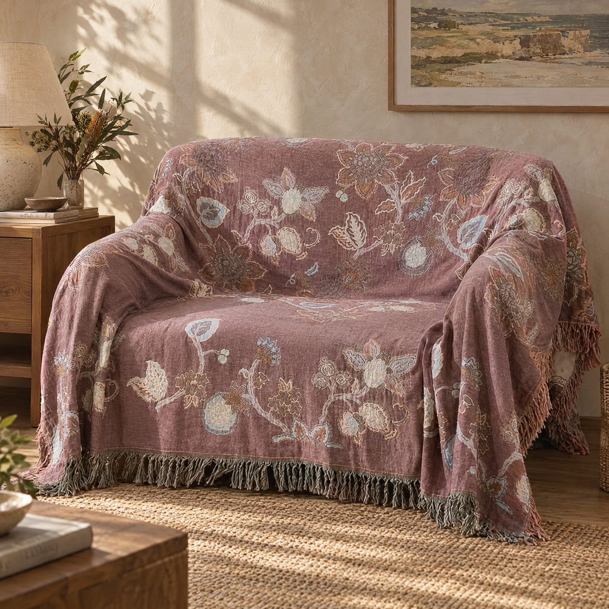 Orchid jacquard tassel bedspread in a Sydney home