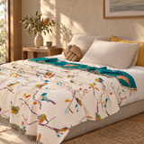 Bird print tassel cotton blanket in a Sydney home