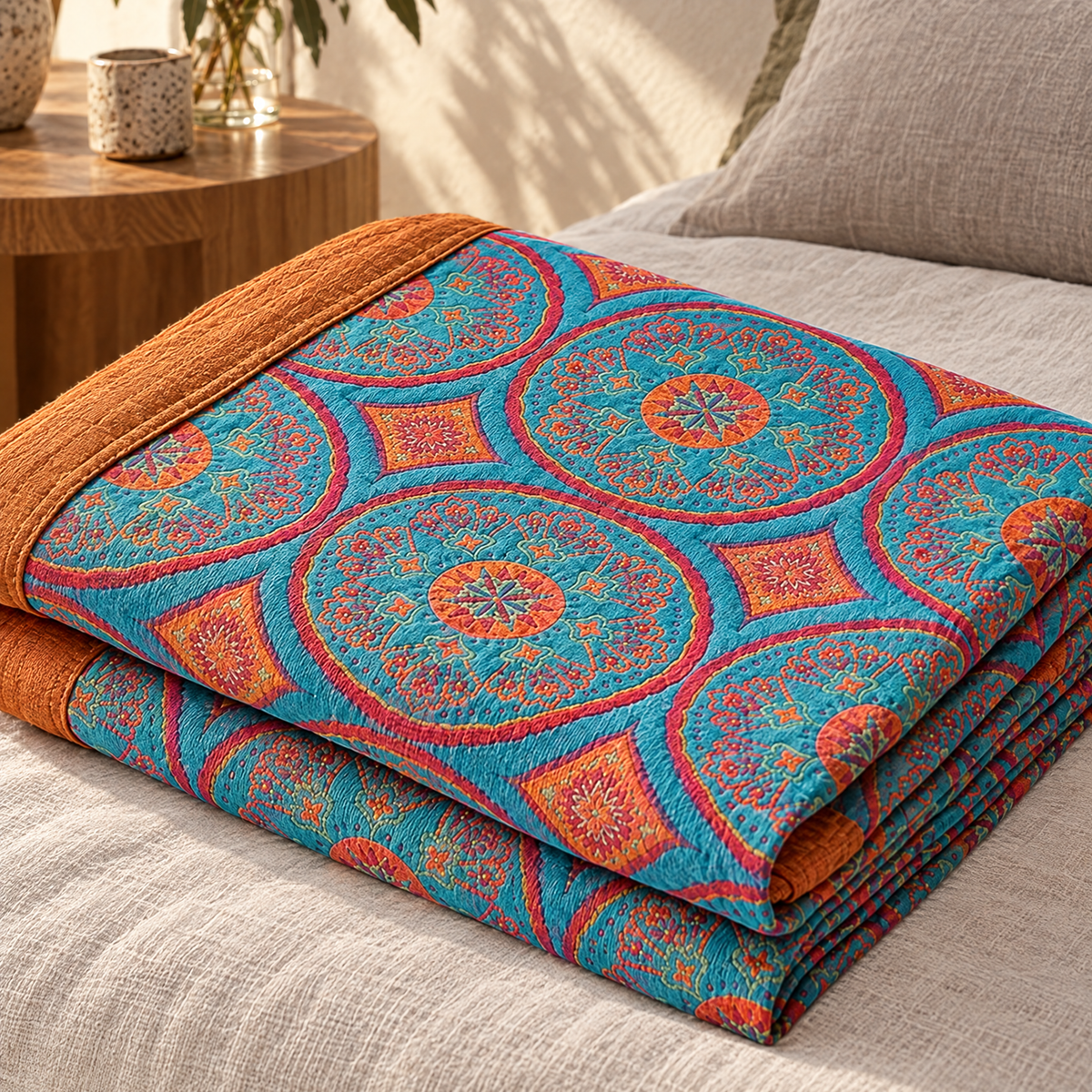 Ginkgo reversible summer blanket close-up